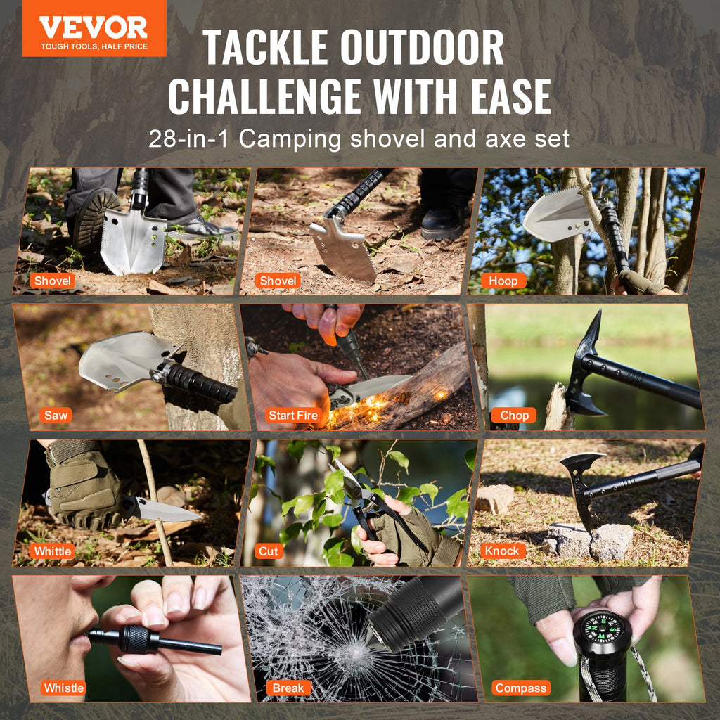 MultiForce 28-in-1 | Ultimate Survival Shovel with Axe & Multi-Tools