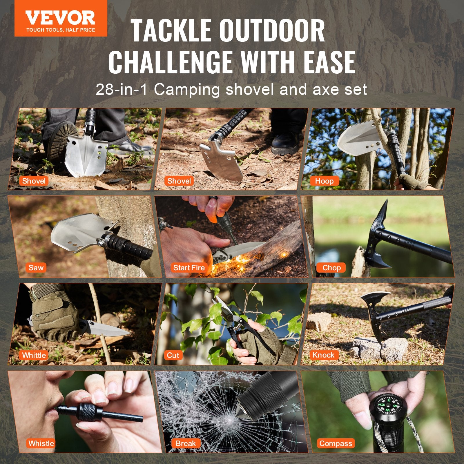 MultiForce 28-in-1 | Ultimate Survival Shovel with Axe & Multi-Tools