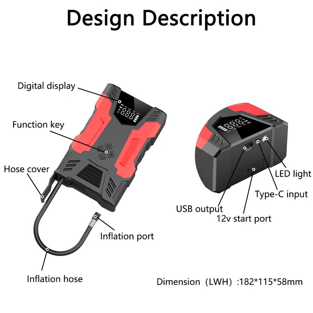 JumpForce Pro 12V | High-Power Jump Starter with Built-In Air Compressor