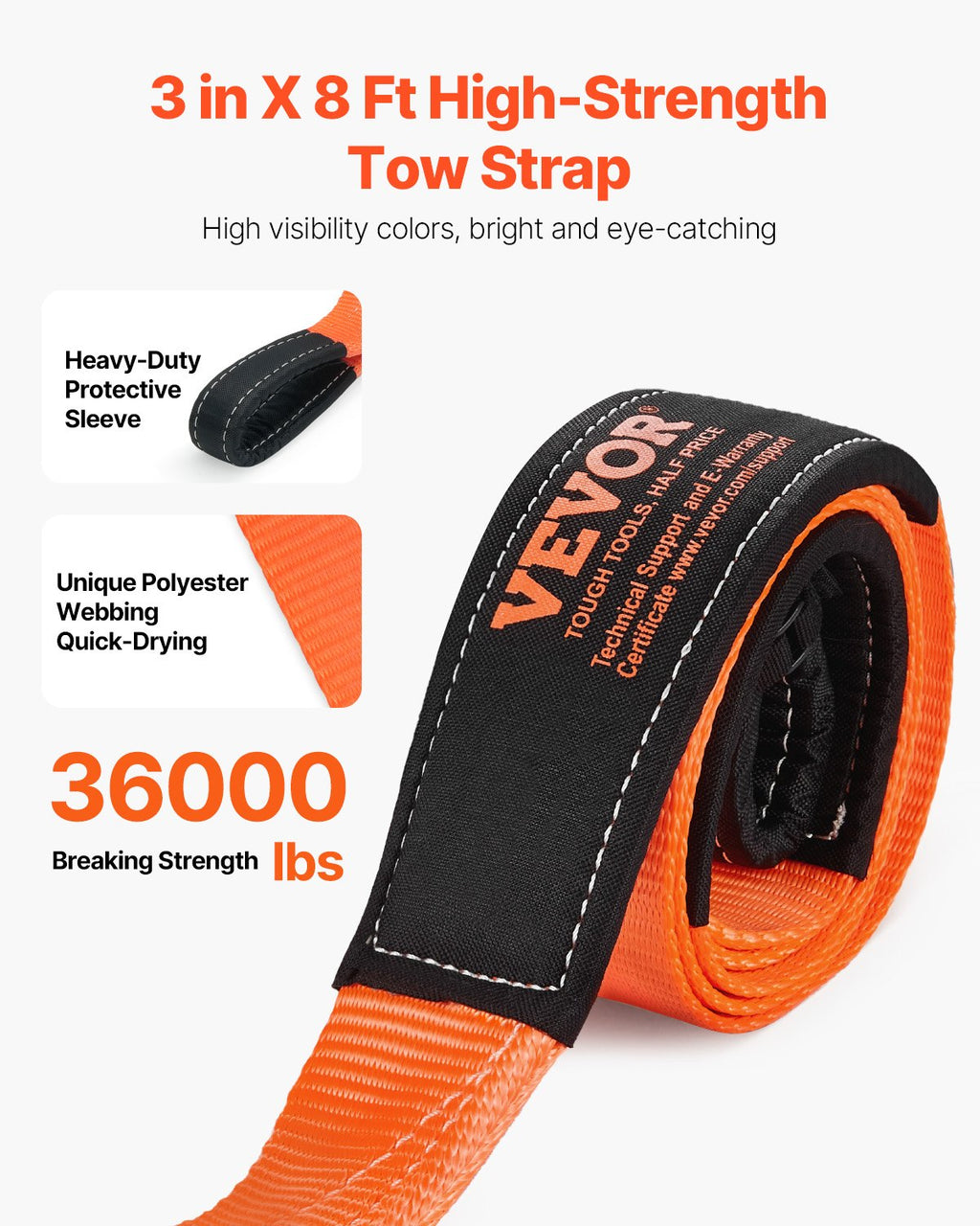 RecoverPro Tow Strap | 36,000 lbs Heavy-Duty Recovery Strap (8 ft)