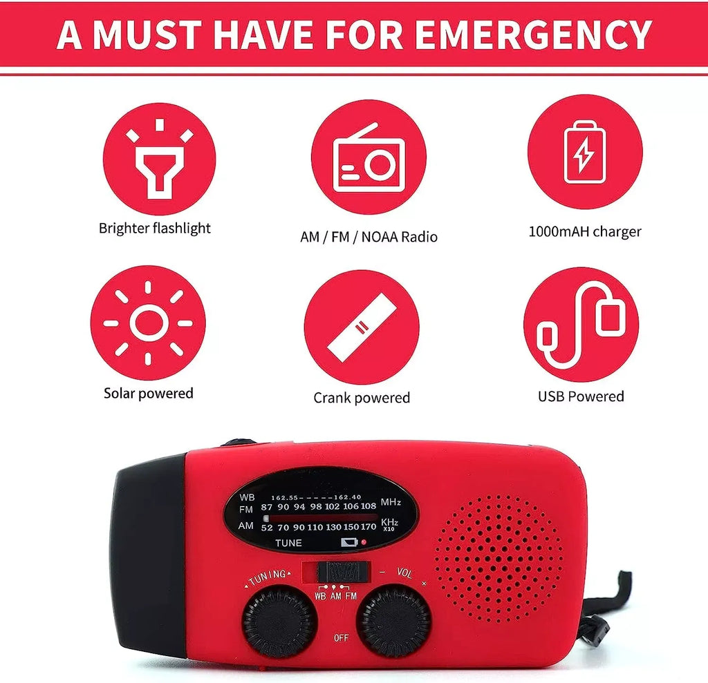 WeatherGuard 5-in-1 | Emergency Radio with Solar, Hand-Crank & Power Bank